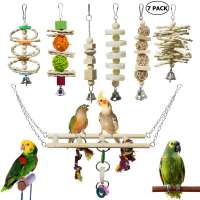 7 Packs Bird Parrot Toys Natural Wood Chewing Toys Hanging Swing Toys for Small Birds Cage