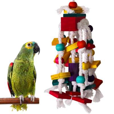 Colorful Bird Chew toy, Moveable Wood Bird Cage Toys for Small sized Parrot, Durable Bite Resistant play accessory